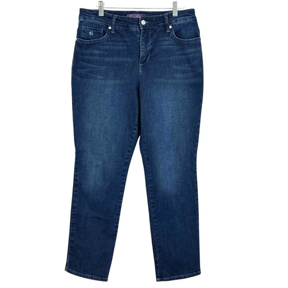 Gloria Vanderbilt Amanda 2.0 Slim Leg Jeans Size 8 Blue Denim Embroidered Pocket - Picture 1 of 7